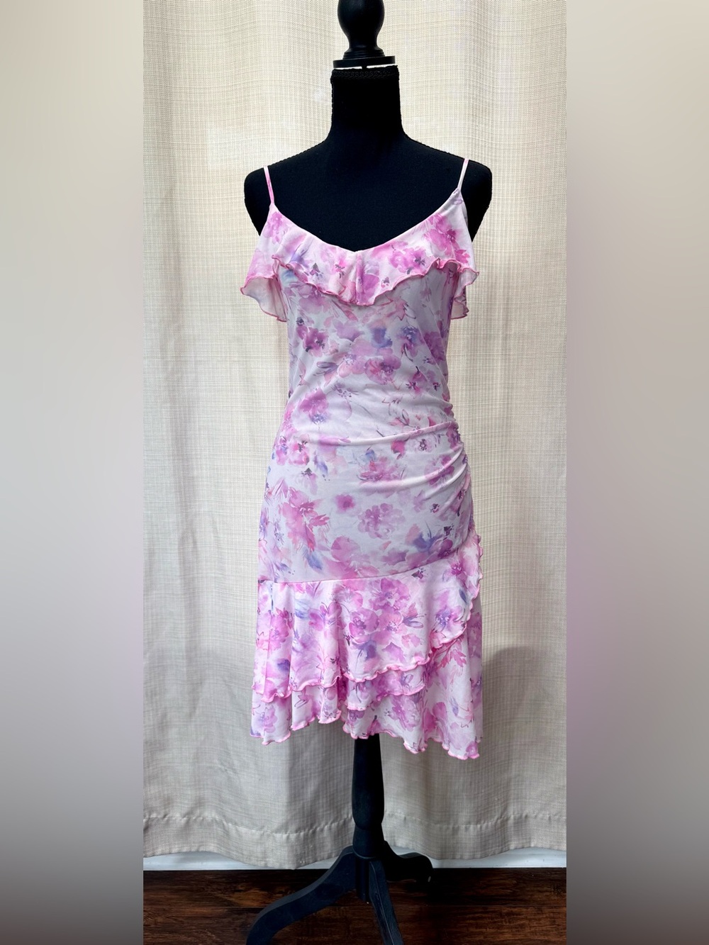 Caution to the Wind Floral Mini Dress Sz M Pink And White Ruffle Y2K Fairycore